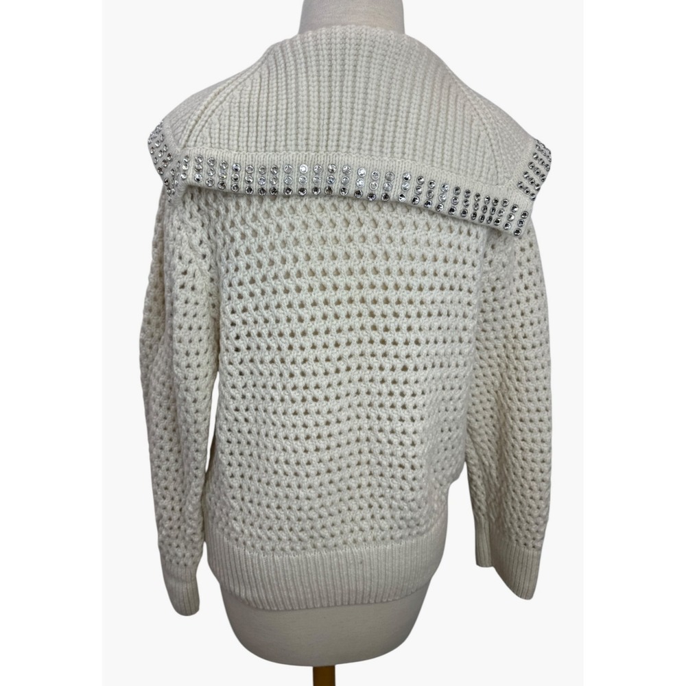 SANDRO Ursule Open Knit Sweater Chunky Pullover Rhinestone Wool Size 2 US M 6 - Picture 14 of 16